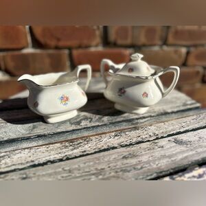 W.S. George Pottery- Lido Canarymore creamer and sugar bowl with lid